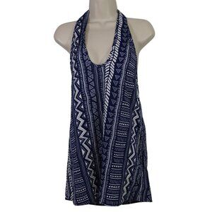 Shein Blue Tribal Print Halter Sleeveless V-neck Top Women Size M US Size 6